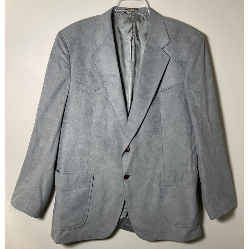 Sheplers The Plainsman Gray Faux Suede Western Yoke Sport Jacket 46L Vintage 70s